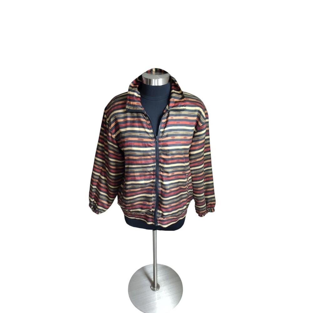 Silk Exposure Vintage 100% Silk Multicolor Warm Tone Striped Jacket Size Large